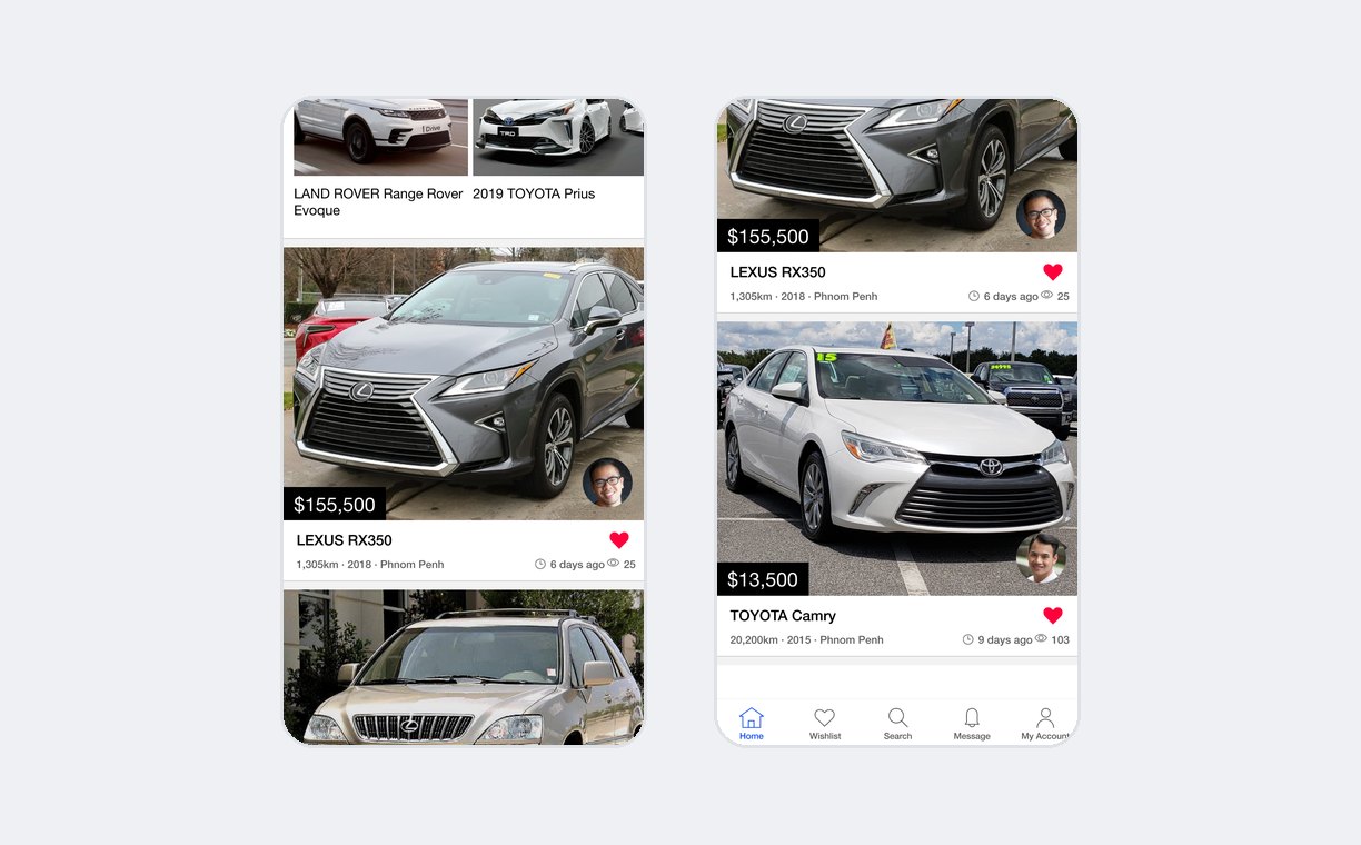 Original app: listing feed, popular brands and tab bar