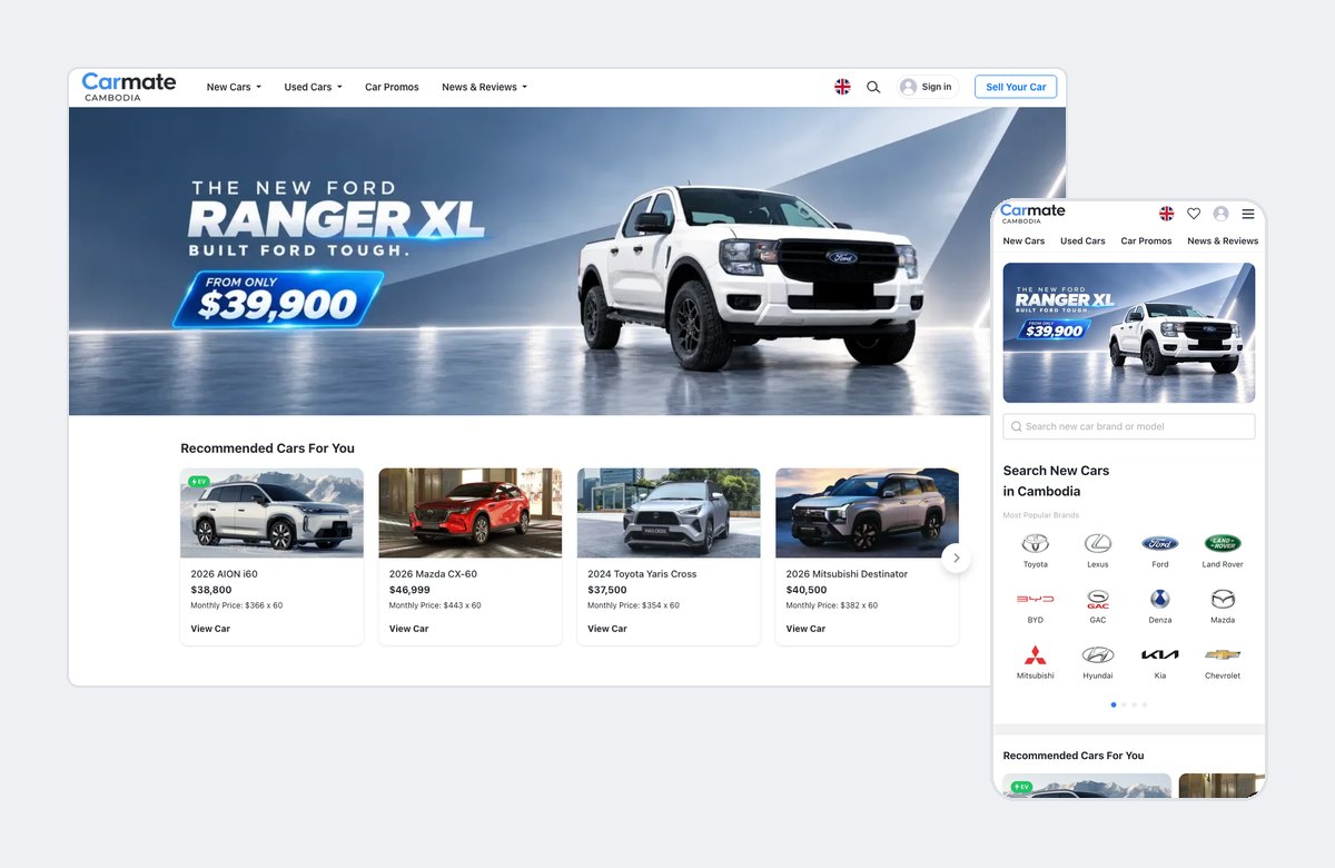 Carmate consumer marketplace home page on desktop and phone